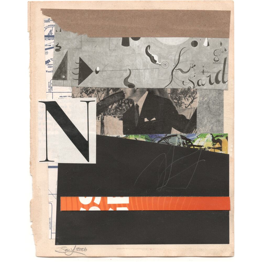 Original Mixed Media Modern Art Collage "Zoophagy" 5.25x6.75" Signed